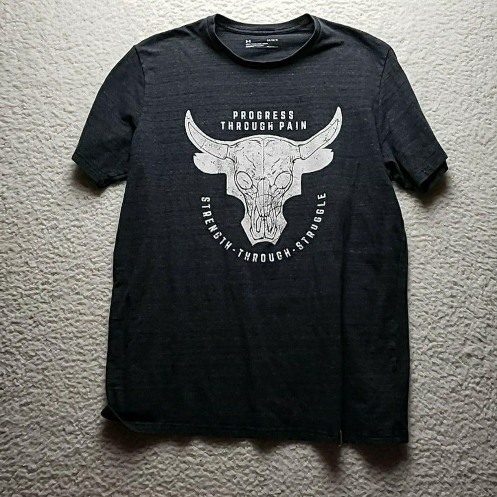 Under Armour‎ HeatGear Shirt Mens Large Gray Progress Through Pain Graphic Tee